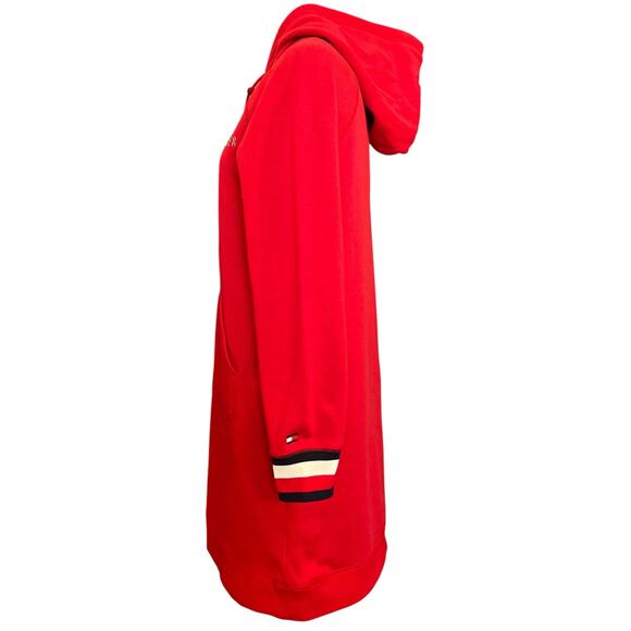 Tommy Hilfiger Logo Hoodie Sweatshirt Dress Size M Red Cozy Streetwear Comfort - Picture 3 of 11